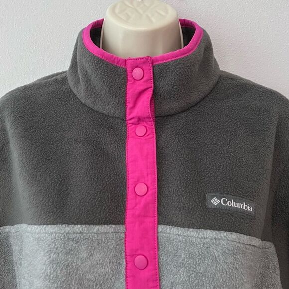 Columbia Gray/Pink Snap Pullover Sweatshirt Size M - Picture 2 of 6